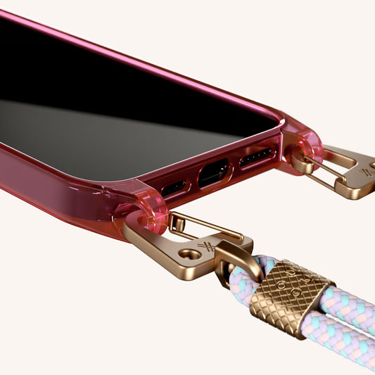 Phone Necklace with Carabiner Rope in Cyber Pink Clear + Vibrant Pastel
