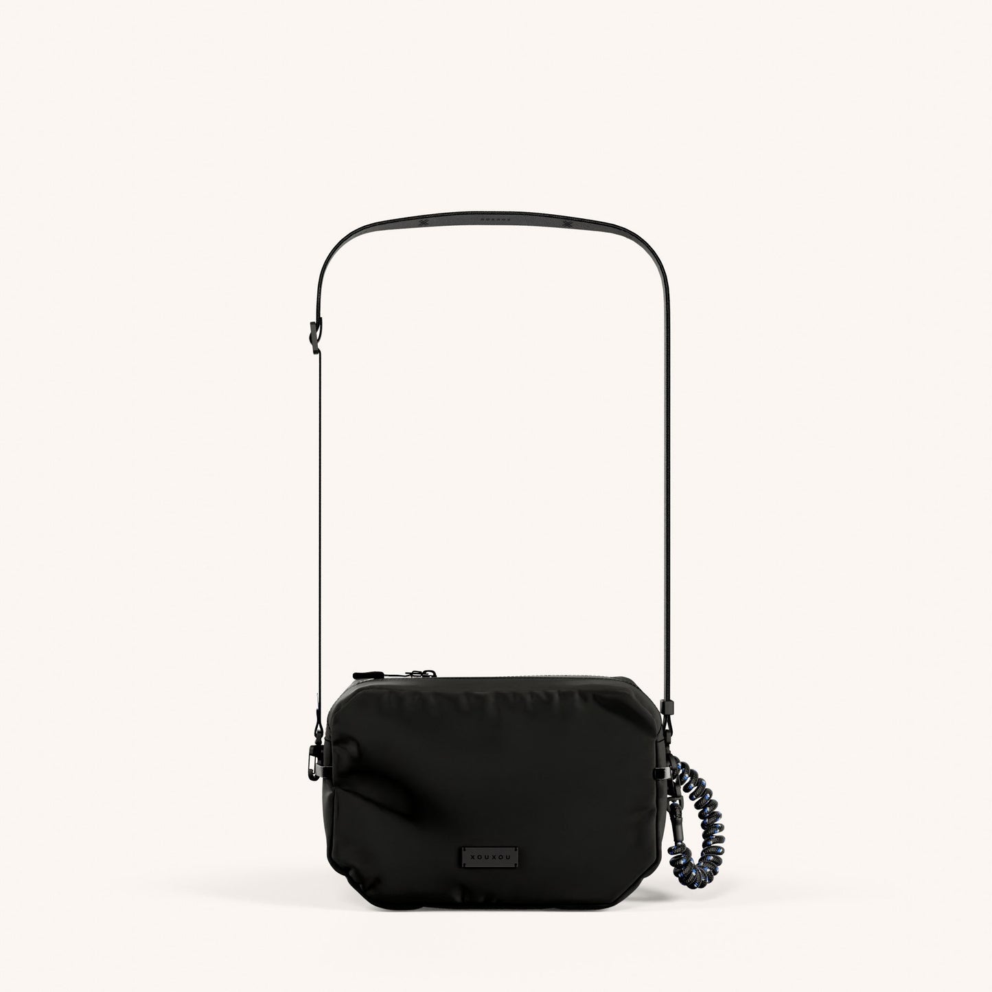 Crossbody Bag with Slim Lanyard in Black
