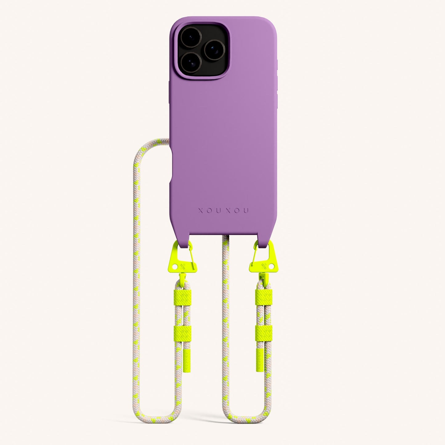 Phone Necklace with Carabiner Rope in Lavender + Neon Camouflage