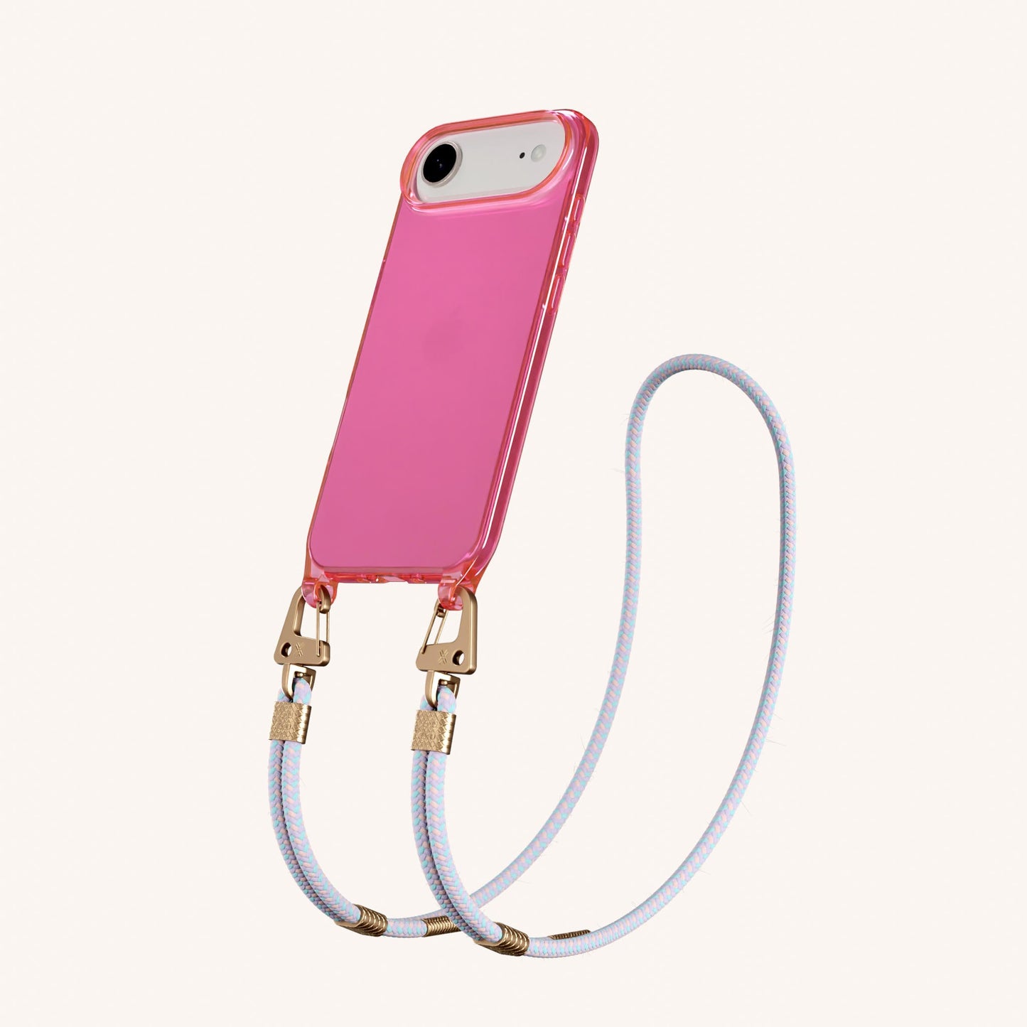 Phone Necklace with Carabiner Rope in Cyber Pink Clear + Vibrant Pastel