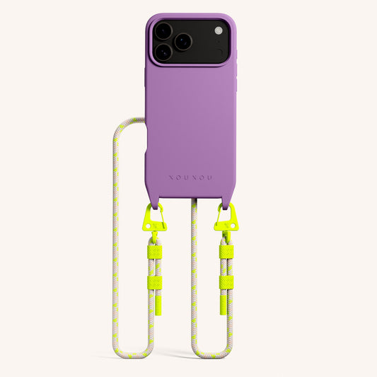 Phone Necklace with Carabiner Rope in Lavender + Neon Camouflage