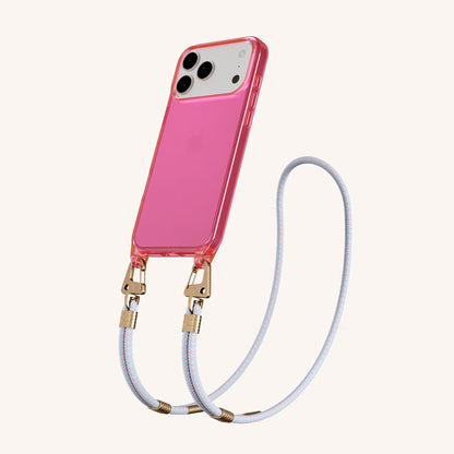 Phone Necklace with Carabiner Rope in Cyber Pink Clear + Vibrant Pastel