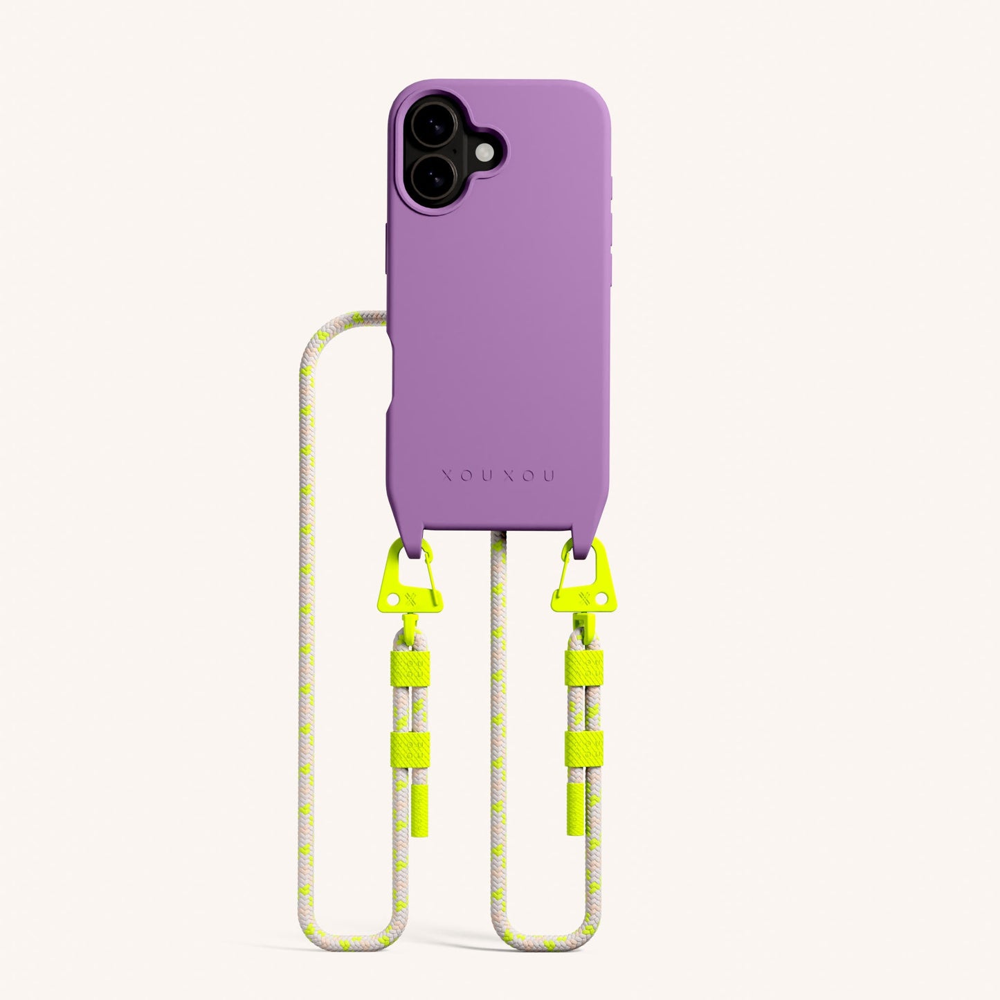 Phone Necklace with Carabiner Rope in Lavender + Neon Camouflage