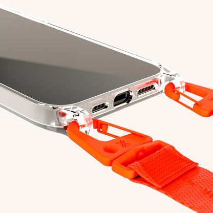 Phone Necklace with Lanyard in Clear + Neon Orange