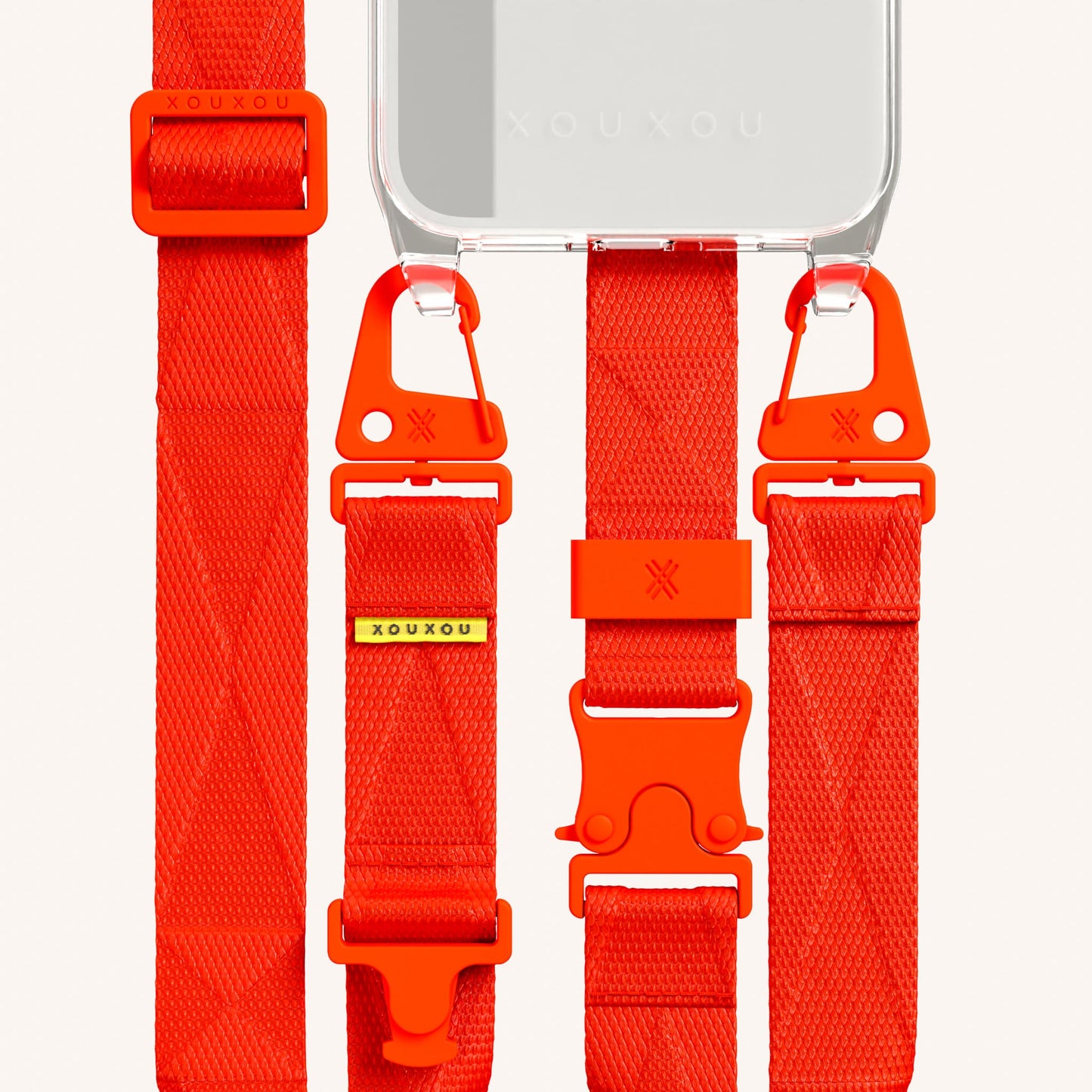 Phone Necklace with Lanyard in Clear + Neon Orange