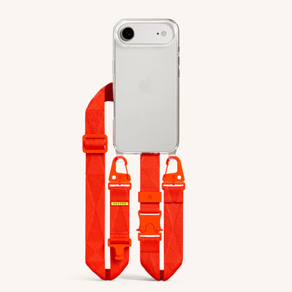 Phone Necklace with Lanyard in Clear + Neon Orange